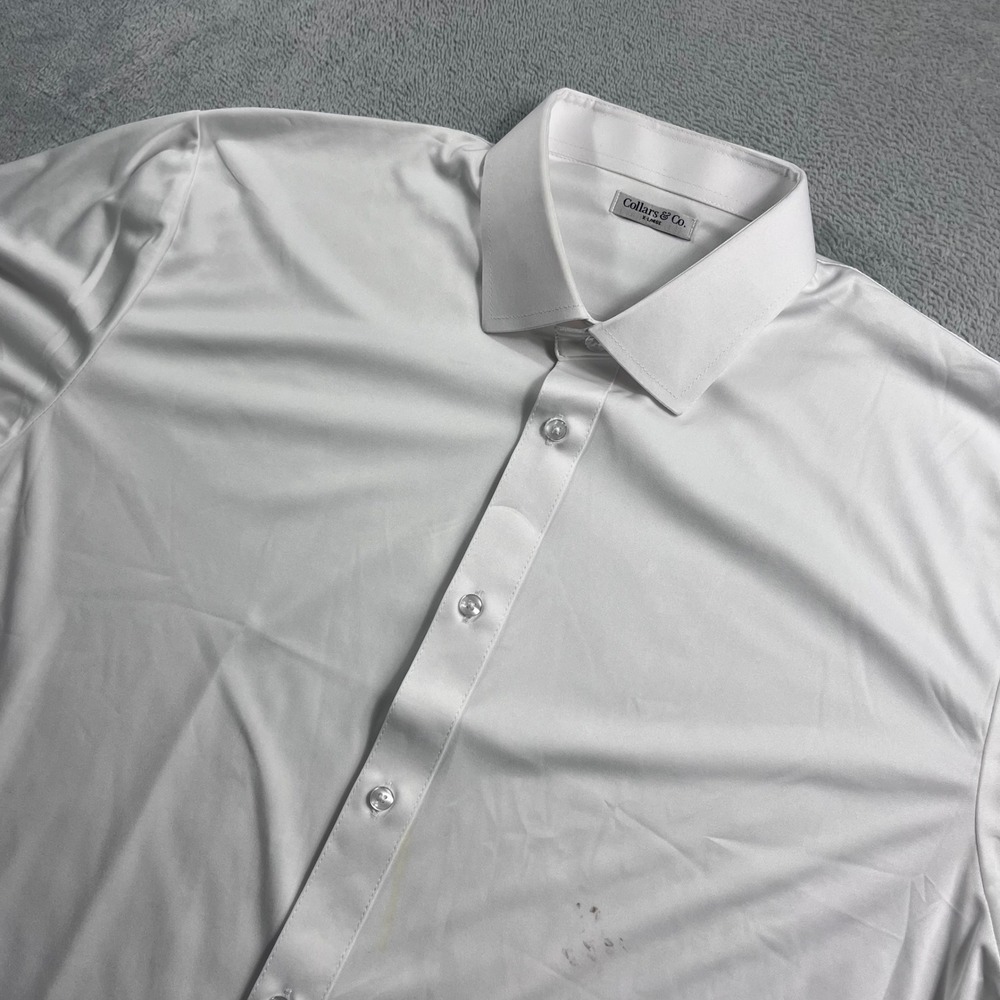 Collars & Co Men XL White Short Sleeve Polo Dress Shirt Performance Collar